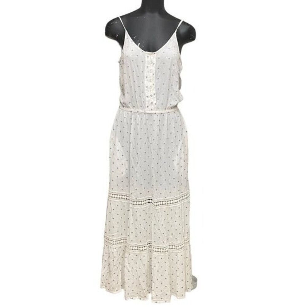 NEW Soluna White Maxi Dress Blue Textured Dots Size Medium